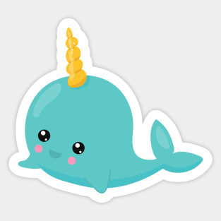 Unicorn Whale, Blue Whale, Cute Whale, Baby Whale Sticker